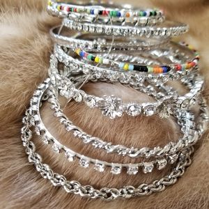 9 Silver Cluster bangle bracelets